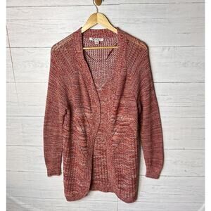 Roxy Sweater Womens Size Large Heathered Rose Pink Open Cardigan 100% Cotton